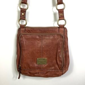 Fossil Leather Cognac Crossbody Purse w/wallet